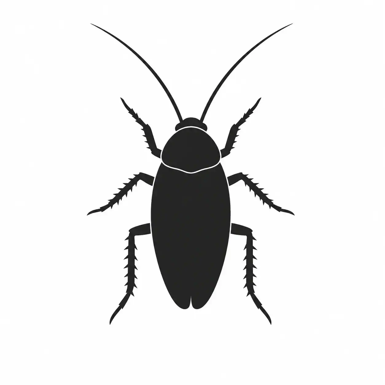 Black silhouette of a cockroach, suitable for Pest Control New York City branding or exterminator use.